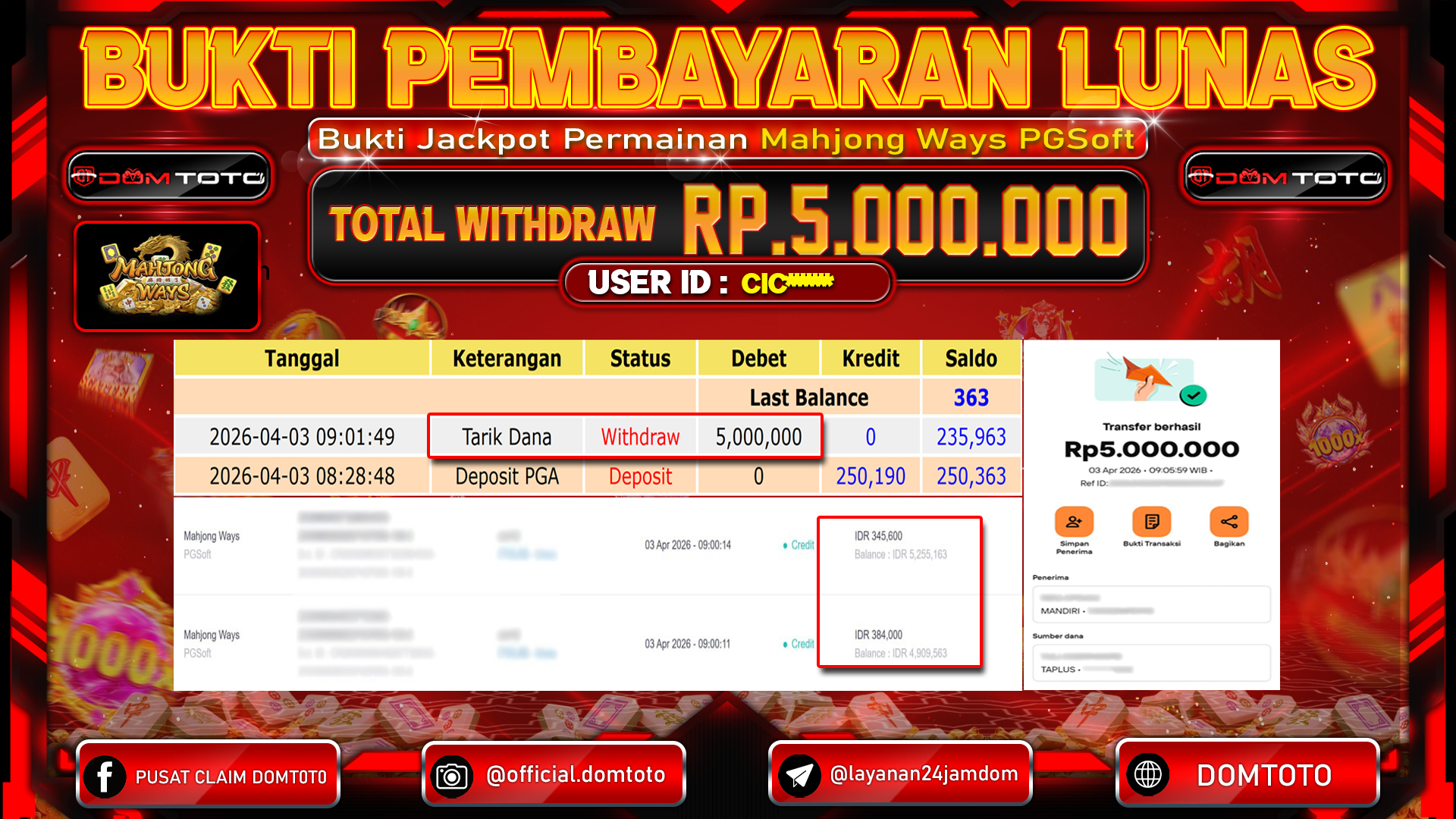 JACKPOT SLOT Mahjong Ways PGSoft 03 APRIL 2026
